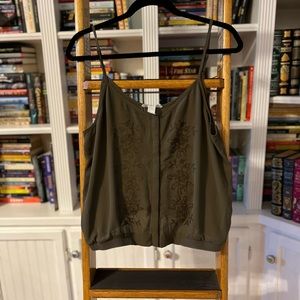 Forever 21 Olive Green Floral Embroidered Crop Top —NWOT